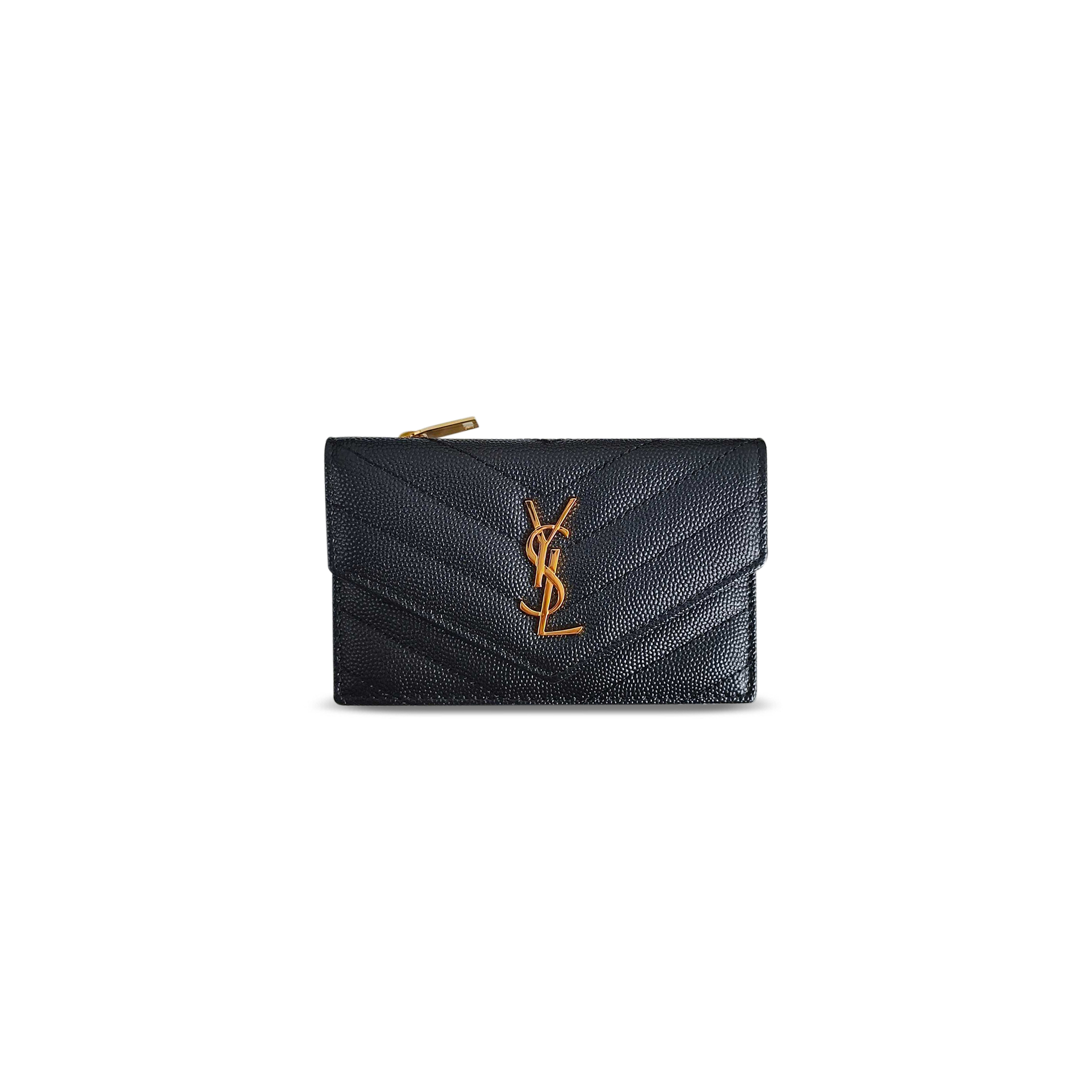 YSL CASSANDRE MATELASSÉ FRAGMENTS FLAP CARD CASE IN GRAIN DE POUDRE LEATHER 612808BOW011000 (13*8*2cm)